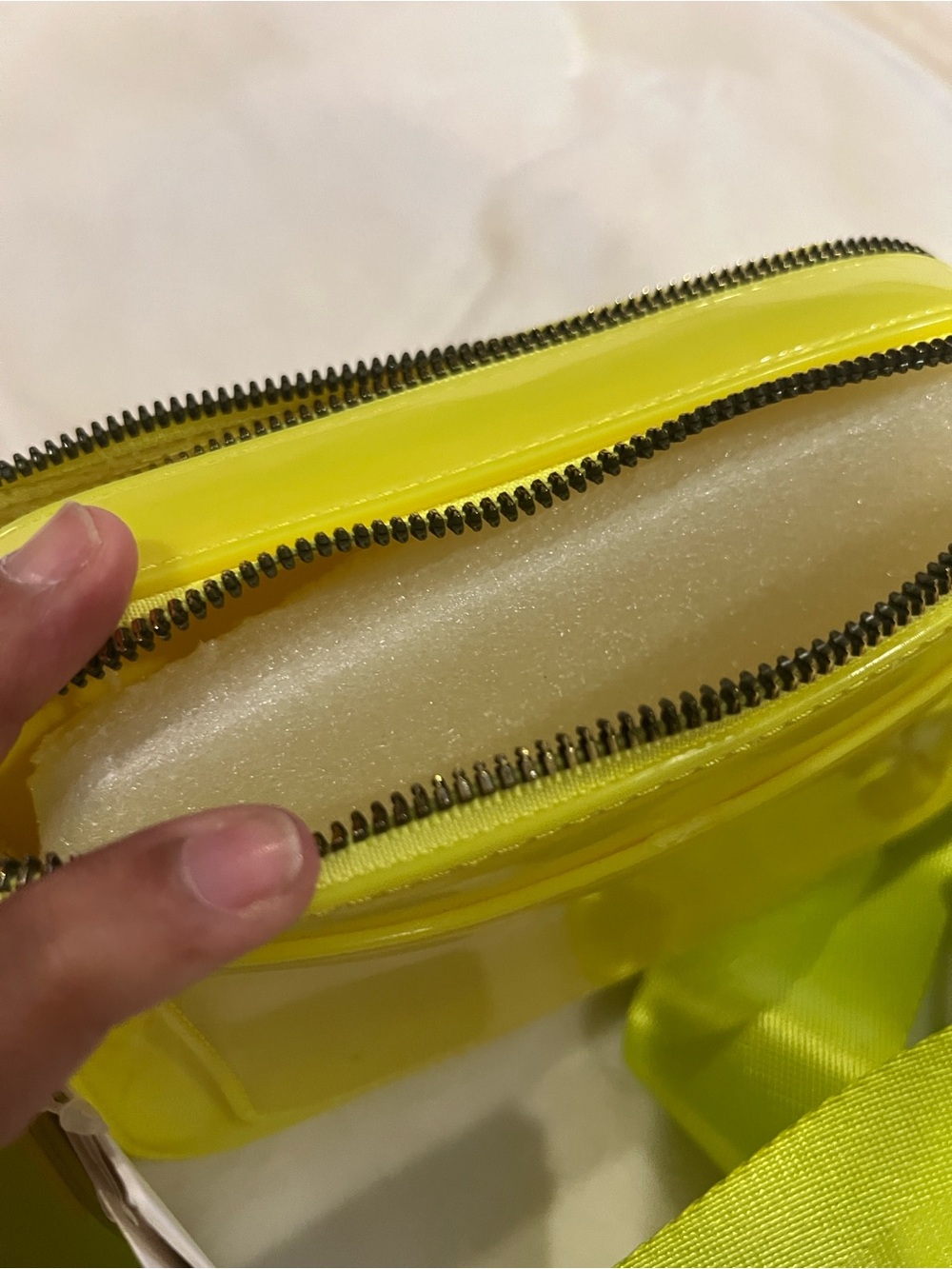 Caleesa Neon Yellow Patent Vegan Crossbody Bag - Picture 7 of 9
